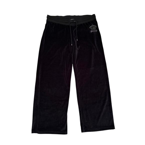 BCBGMaxazria Vintage Velour Track Pants Rhinestone Crown Logo Black Sz 2X Y2K - Picture 1 of 10